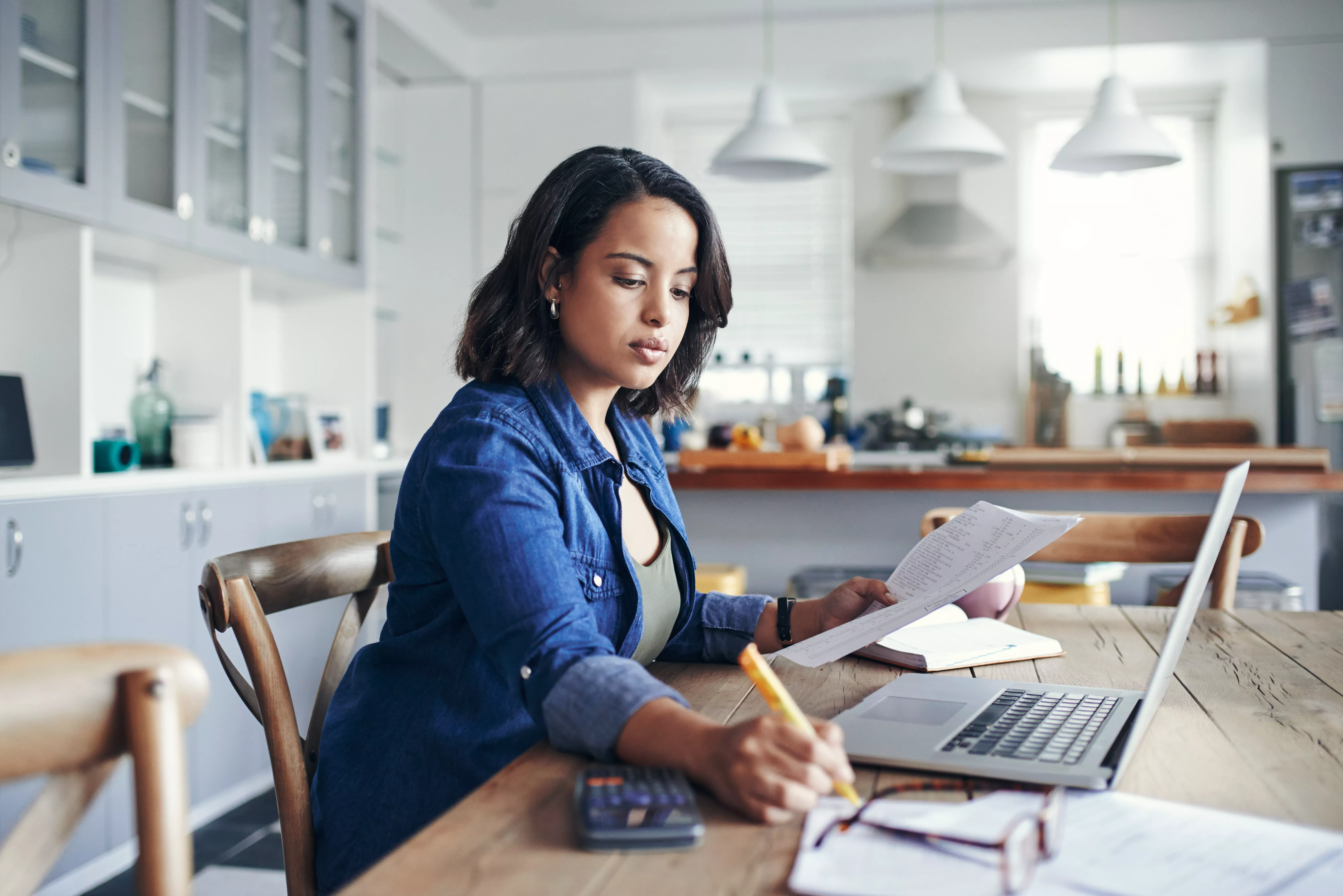 Woman sorting out her finances